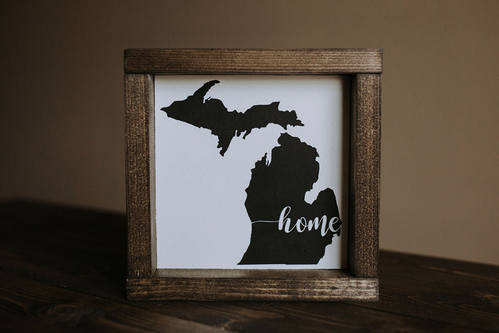 Michigan With Home Cutout - Wood Sign