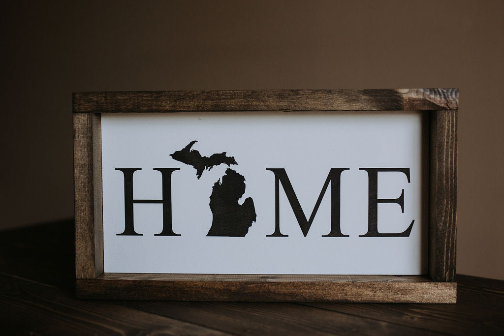 Home W/ Michigan - Wood Sign
