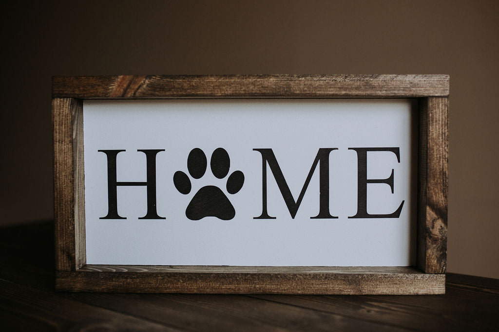 Home W/ Paw Print - Wood Sign