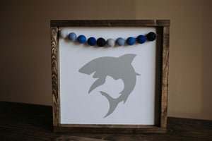 Shark With Garland - Wood Sign