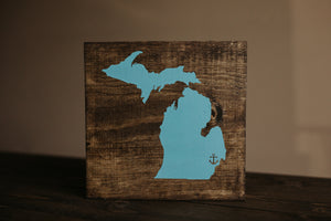 Michigan With Anchor - Wood Sign