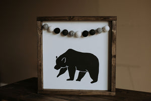 Bear With Garland - Wood Sign