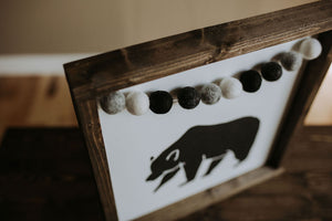 Bear With Garland - Wood Sign