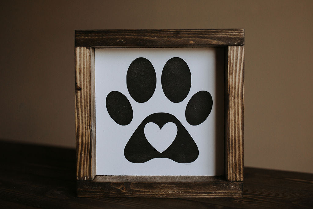 Paw Print With Heart - Wood Sign