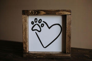 Heart With Paw Print - Wood Sign